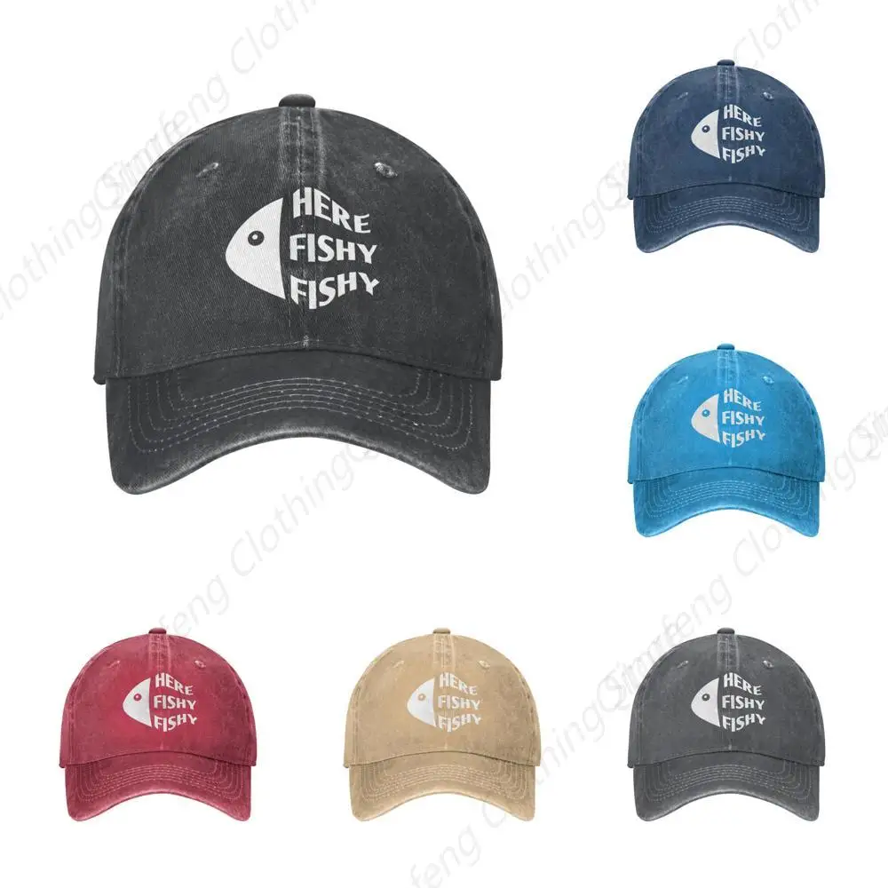 

Fishing Cap Here Fishy Fishy Fishy Cap for Women Baseball Caps Trendy Hat Black