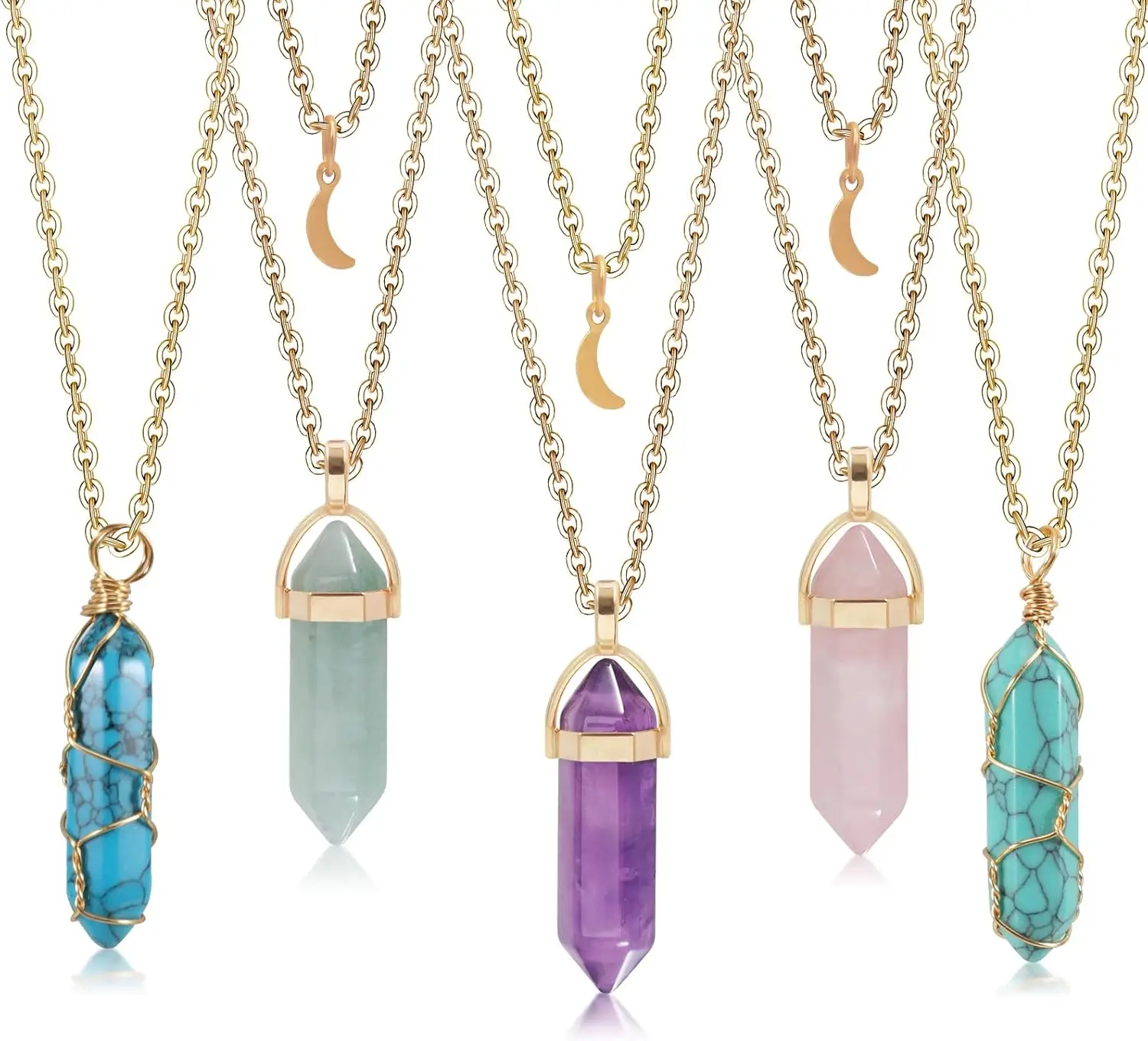 

Hexagonal Crystal Pendant Necklace for Men and Women, Healing Stone Point with Chains, Simple Shine