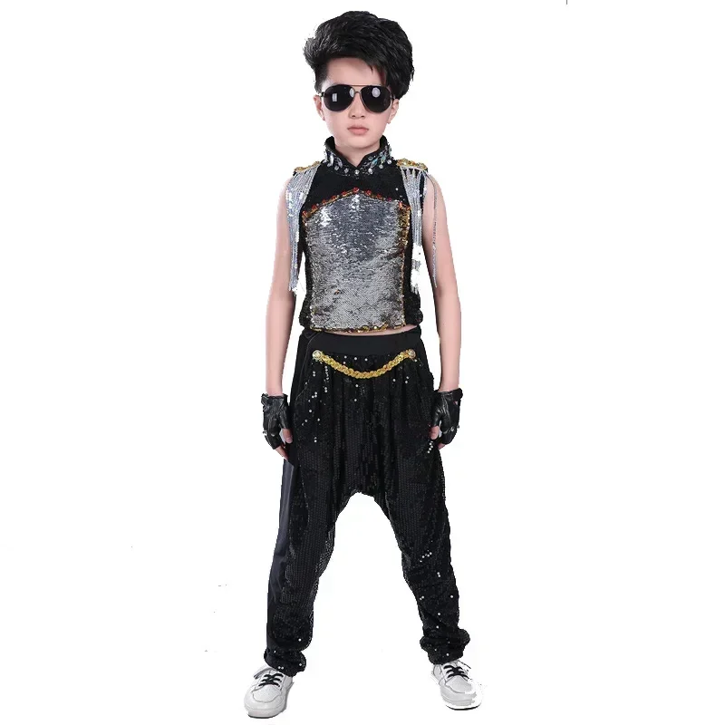 

Hip Hop Clothes Toddler Jazz Dance Performance Outfits Stage Clothing Children's Modern Dance Drum Sequins Costume Boys Girls