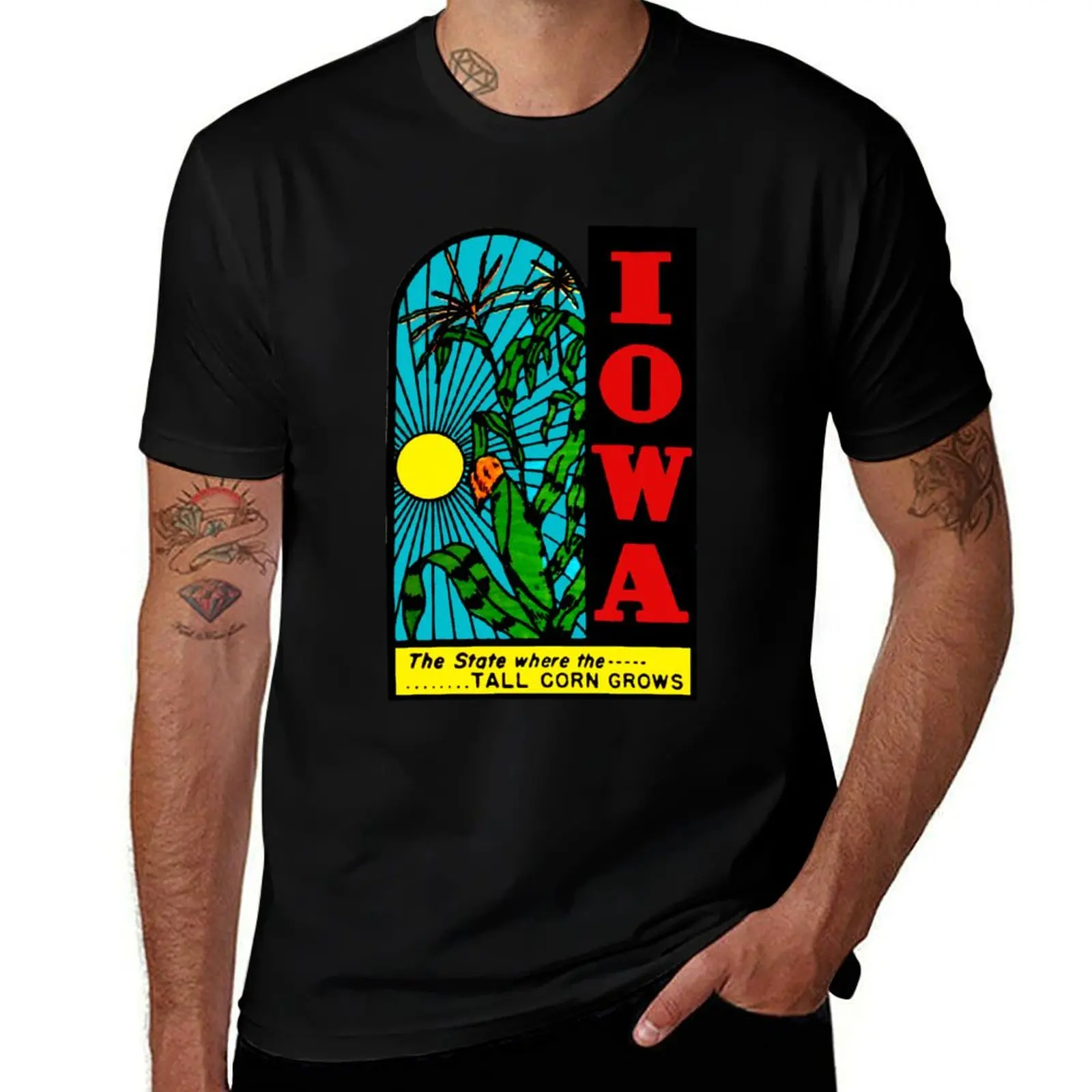 Iowa IA State Tall Corn Vintage Travel Decal T-Shirt Street Fashion Casual Tee Shirt