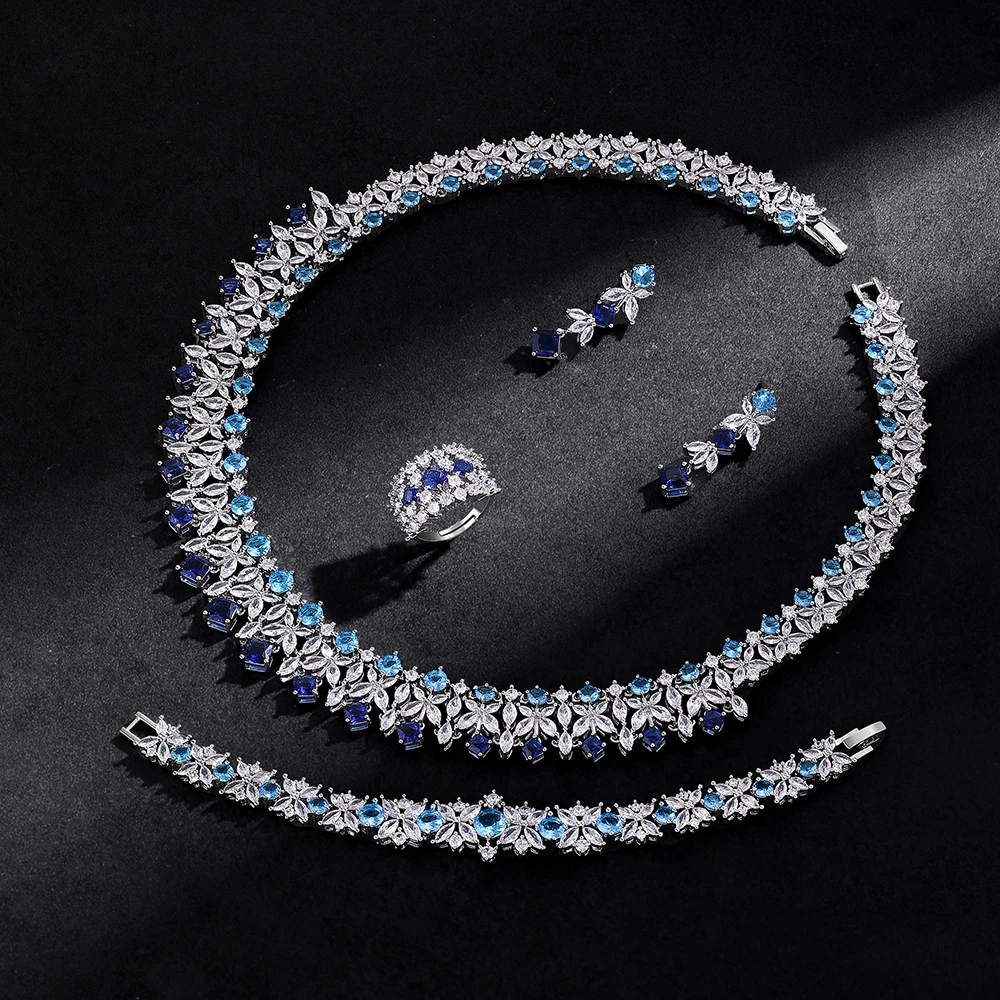 

2026 New 4-piece Ring Cubic Zirconia Bridal Wedding Jewelry Set, Dubai Nigeria Crystal Wedding Jewelry Set