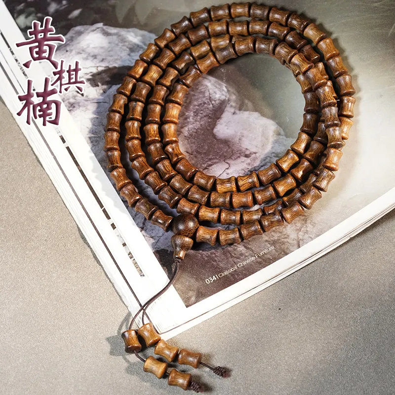 

108 Beads Nha Trang Yellow Agarwood Bamboo Joint Bracelet Cool Scented Buddhist Prayer Beads Rosary for Collectibles Gifts