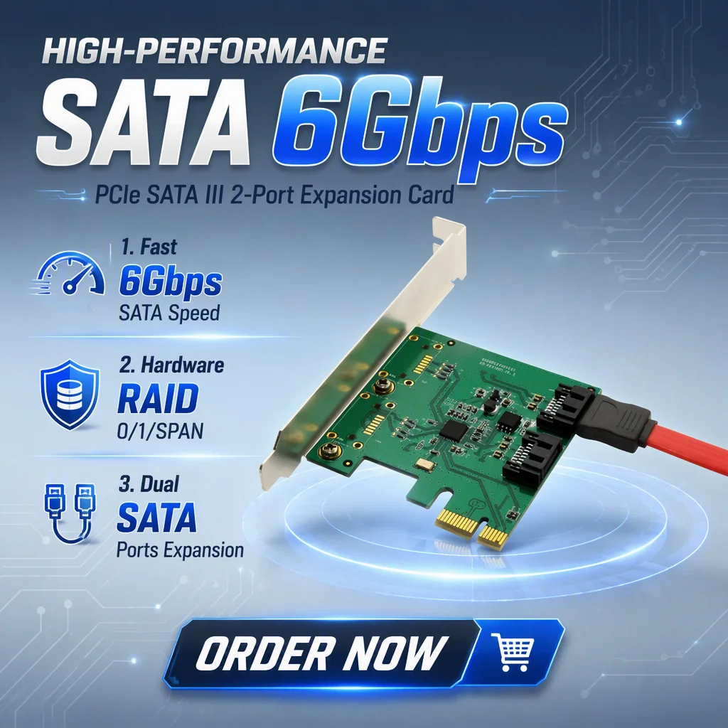 2 Port SATA III 6Gbps PCIe RAID 0/1 Adapter 2 Port Hardware RAID 0/1 Controller Asmedia 1061R Chipset for Windows Linux