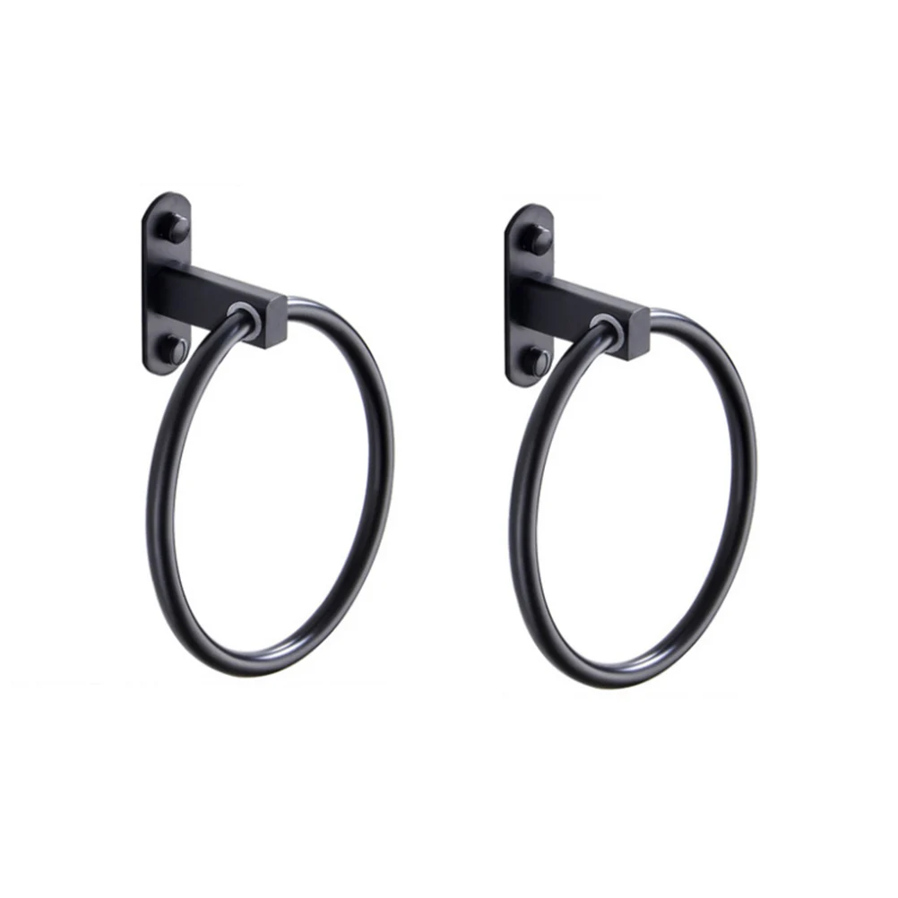 

2pcs Black TowelRack SpaceAluminum PunchFree HeavyDuty for FlatTiles WoodDoors Glass Mirrors AntiRust ABS Included