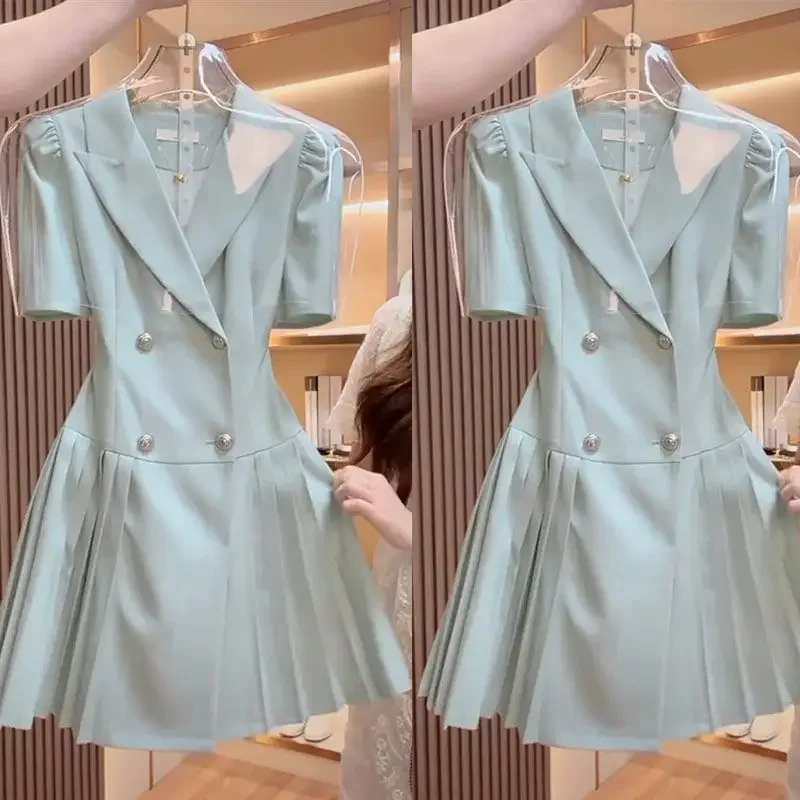 

Pop Short-sleeved Dress Female Summer French Fragrance Joker High-grade Sense Slim Fashion Temperament Suit Pleated Skirt