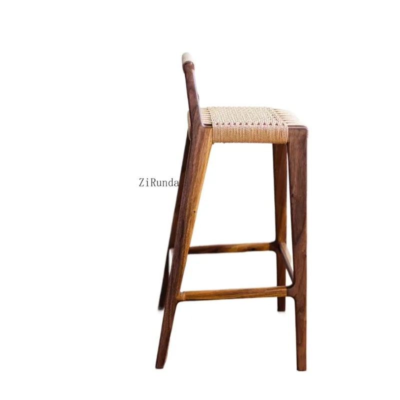 

*Medieval Rope Weaving Bar Chair Solid Wood Bar Chair Simple Chair Leisure Island Stool