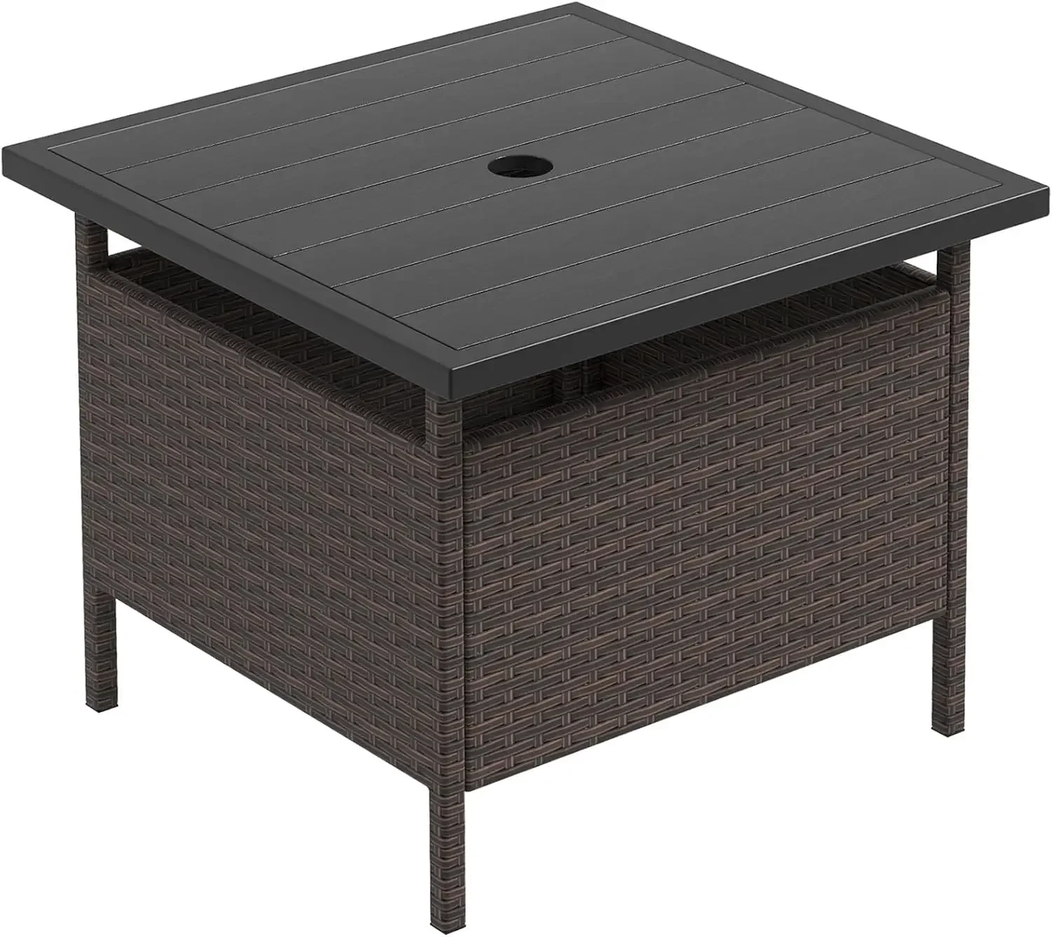 Umbrella Table Outdoor Side Table With Umbrella Hole Rattan Stand Holder Heavy Duty Metal Frame Patio Bistro End Table Accent Display Stand For Deck Garden Poolside Mix Brown