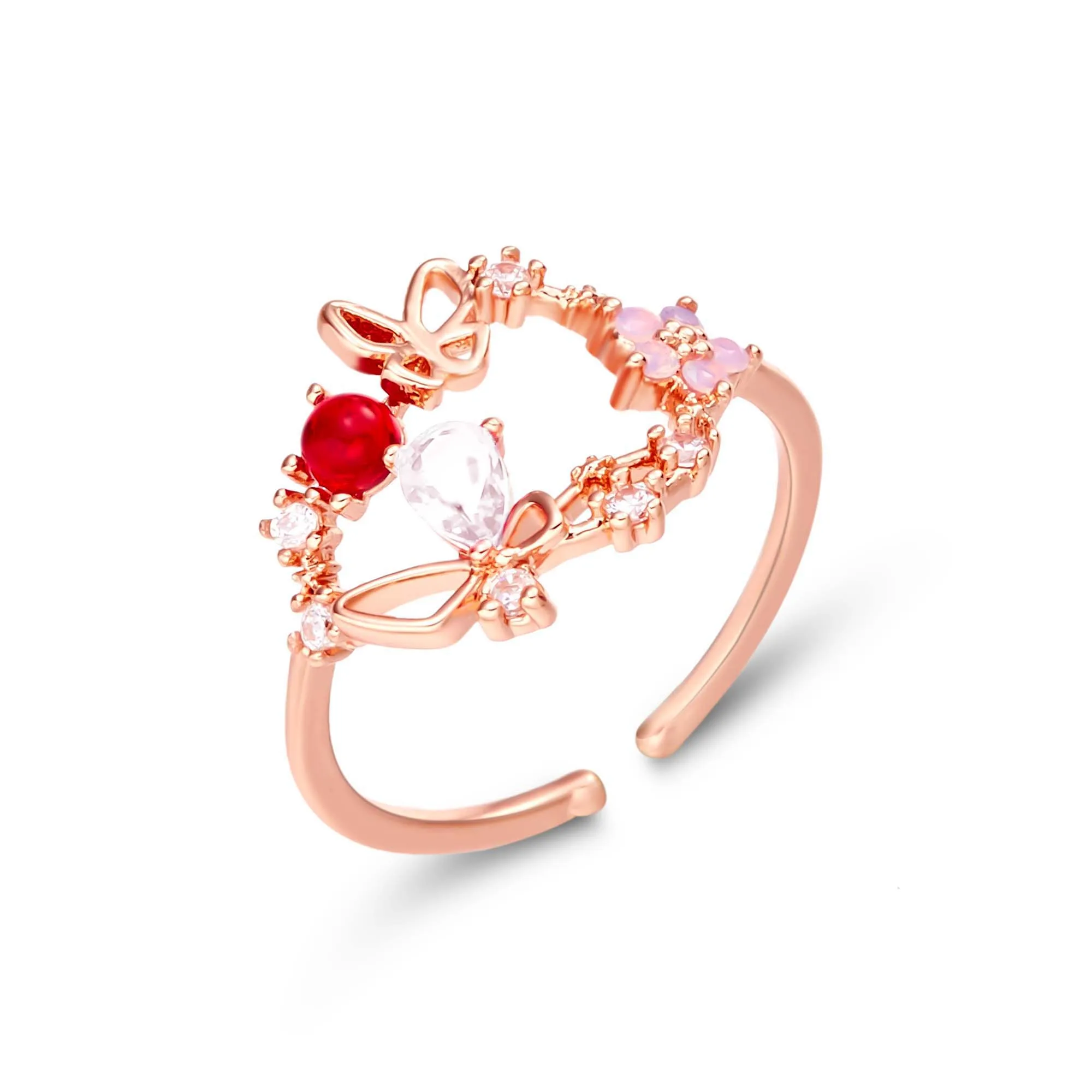 Zarte Kristall-Zirkon-Ringe für Frauen, süße Blume, Blatt, Schmetterling, verstellbare offene Ringe, Hochzeit, Verlobung, Schmuck, Geschenk – Detail 10