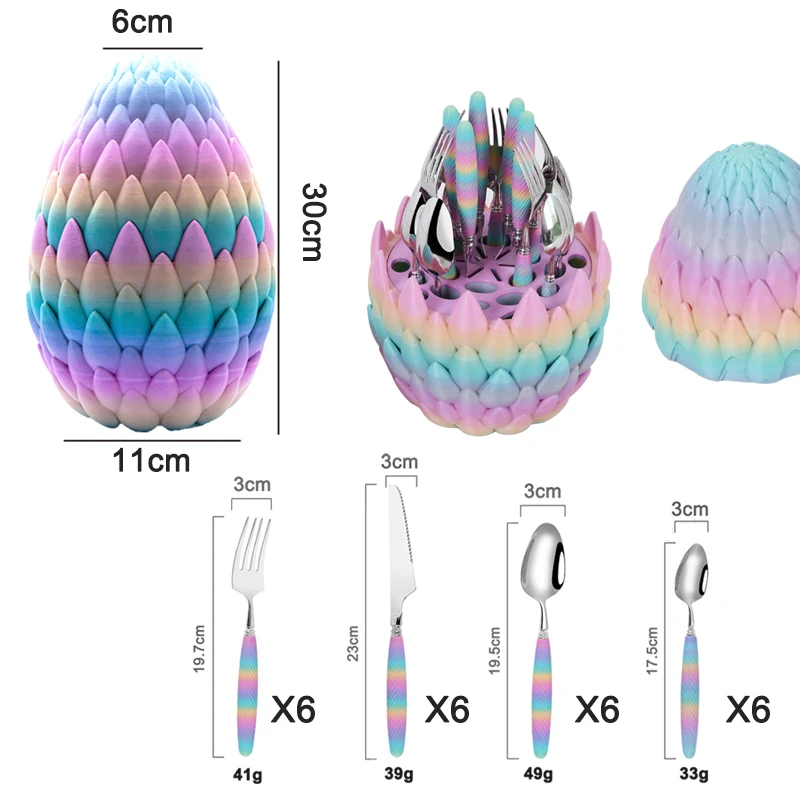 Luxury promotional gifts 24 pieces with dinosaur eggs tableware 18/10 Christmas gift fork spoon knife set