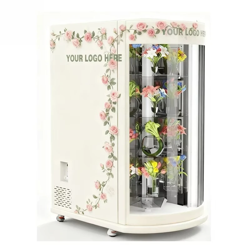 Customized climate-controlled floral vending machine with humidifier and custom branding options