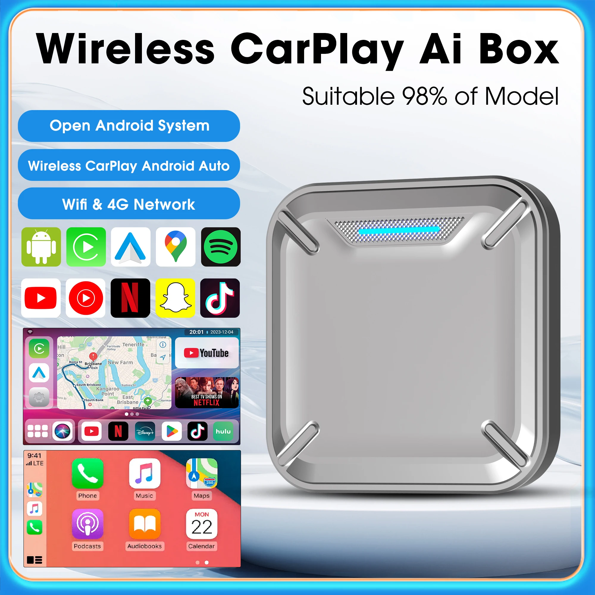 

YolanAuto Wireless CarPlay Ai Box QCM6125 8GB+128GB Android Auto Smart Multimedia Video Box Supports Netflix&Youtube&GooglePlay