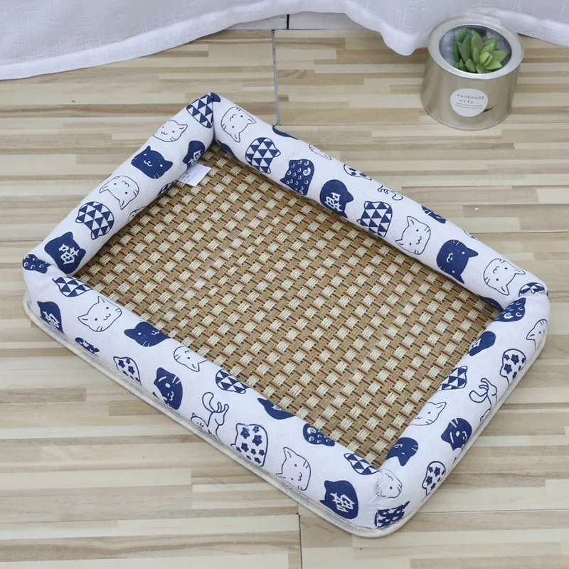 Linen Cooling Pet Mat Nest for Dogs and Cats Summer Heat Relief Woven Pad for Pets for Cooling Pad for Pet Bed for Cat