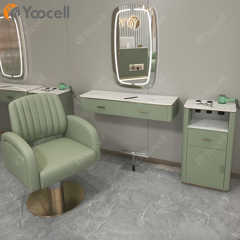 Modern Hairdressing Salon Mirror Styling Stations Gold Set Station De Miroir Pour Salon De Coiffure Barber Chair Equipment Set