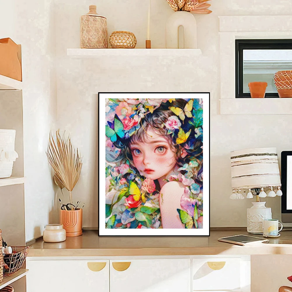 DIY AB Diamant Malerei Cartoon Blumenmädchen voller Diamanten Mosaik Stickerei Traum Schmetterling Kreuzstich Set Kunst Home Dekoration – Detail 9