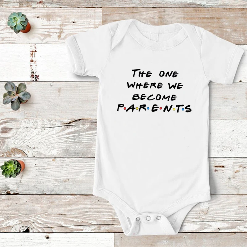 The One Where We Become Parents Shirt Matching Outfits 2022 Summer Pregnancy Announcement Mom and Baby Print Casual Short M