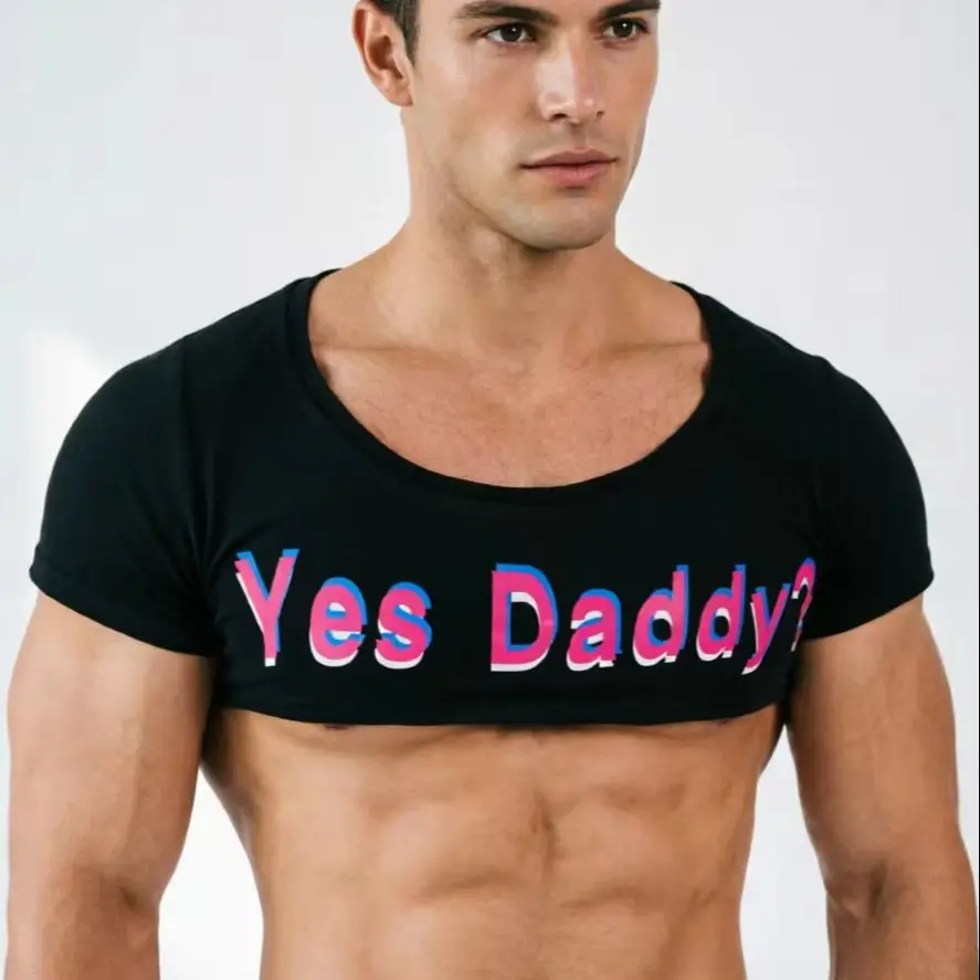 Men Short Sleeve Tees Bra Blouse Crop Tops Stretchy Summer Sexy Club Short Tees Crop Top Letters Printed Male Cropped T-shirt