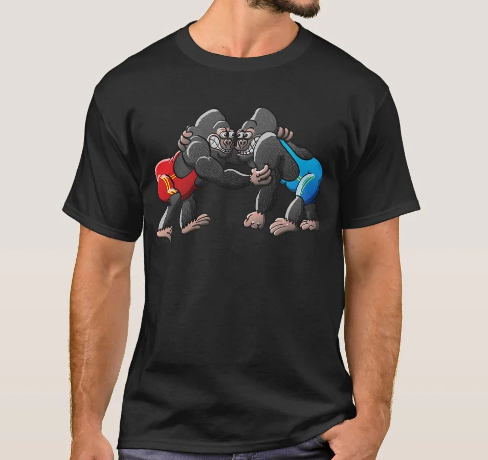 Funny Carton Gorillas Wrestling Printed Mens T-Shirt. Summer Cotton Short Sleeve O-Neck Unisex T Shirt New S-3XL