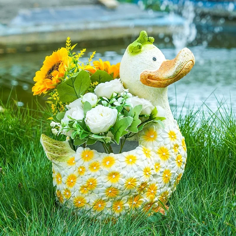 Outdoor Garden Cartoon Duck Animal Flower Pot Garden Decoration Ornament Creative Succulent Planting Flower Vat Garden Landscape