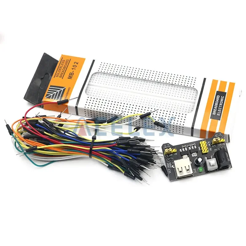 3.3V/5V MB102 Breadboard power module+MB-102 830 points Solderless Prototype Bread board kit +65 Flexible jumper wires