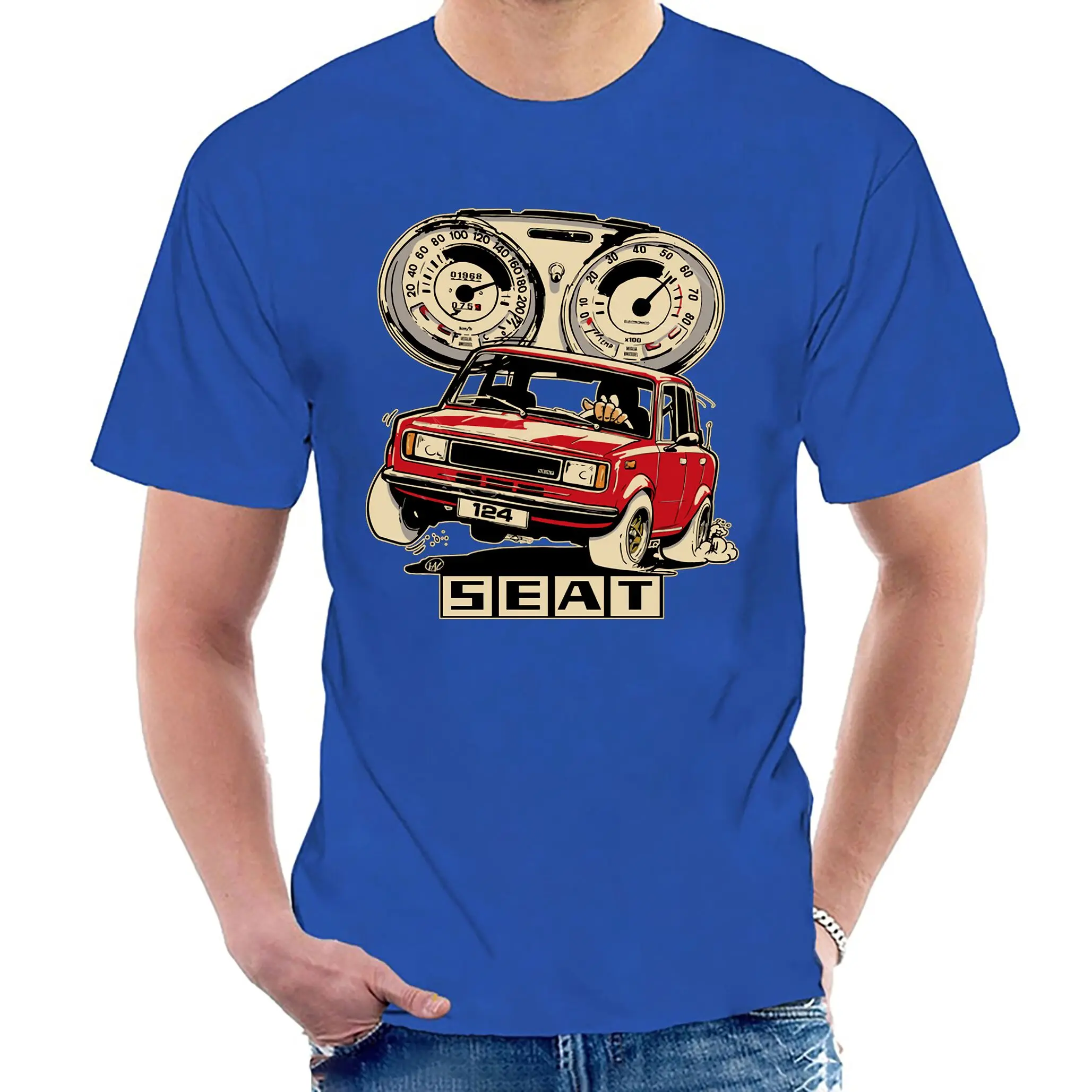 Hot Sale Vintage Classic Spain S E A T 124 Small Family Car T Shirt. New 100% Cotton Short Sleeve O-Neck T-shirt Casual Mens Top