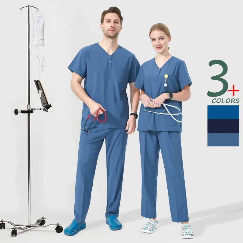 Quick Dry 4-way Stretch Scrub Sets Medical Hospital Doctors Uniforms for Women Men Dental Clinical Sanitary Outfit Suit S06