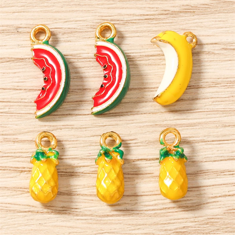 5 Stück Niedliche Gemischte Frucht-Anhänger aus Emaille - Banane, Apfel, Wassermelone für Schmuckherstellung, Halsketten, Ohrringe, DIY-Basteleien und Geschenke – Detail 10