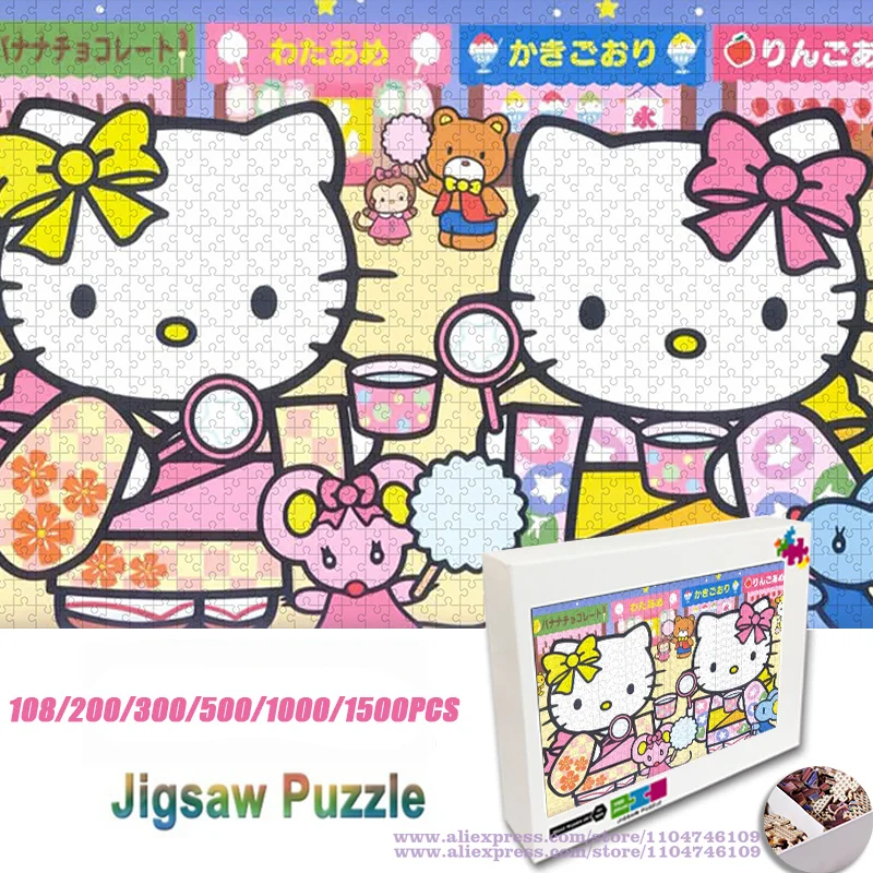 

Sanrio Hello Kitty головоломка 108/200/300/500/1000/1500 шт. интеллектуальные пазлы Diy головоломка подарок на день рождения украшение дома