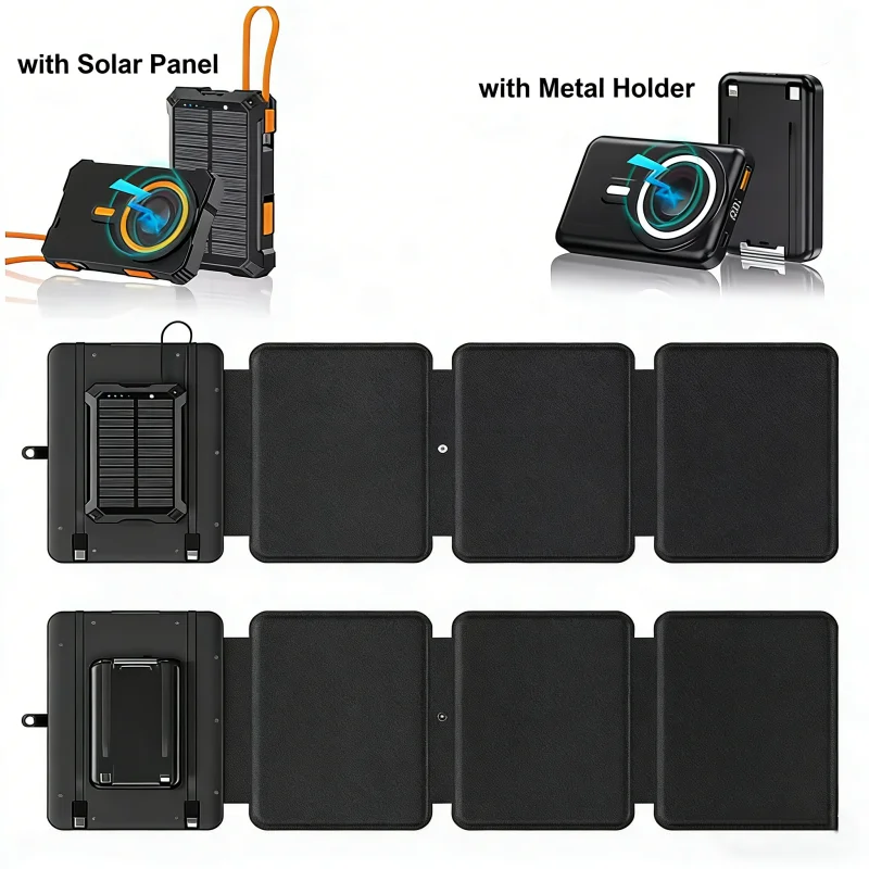 

Магнитный беспроводной аккумулятор на солнечной батарее емкостью 10000 мАч со складной солнечной панелью 4-7 с быстрой зарядкой Magsafe Powerbank для iPhone 17 Samsung