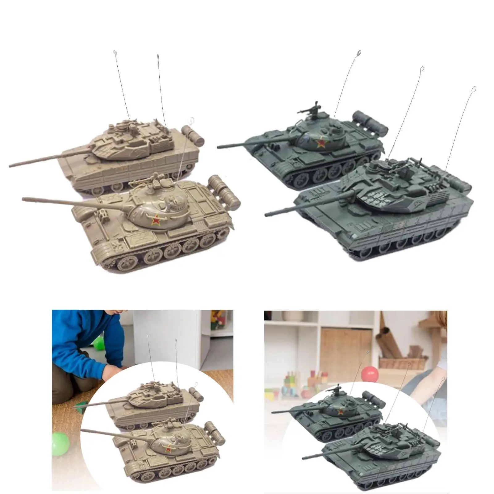 2x 1/72 Building Model Miniature Tank Model Kits 4D Assembly Model Tank Toy for Collection Keepsake Kids Children Tabletop Decor