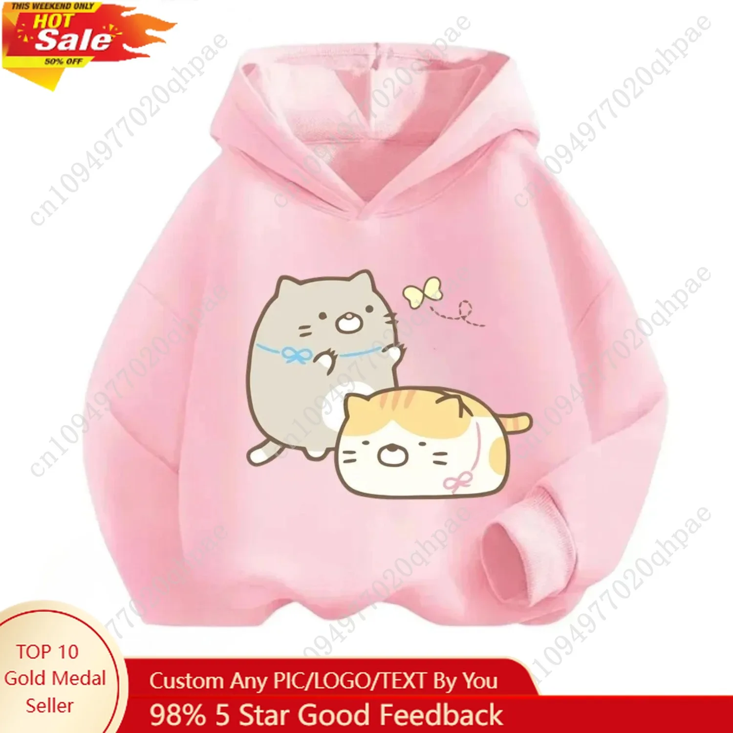 

Cute Cartoon Cats Fashion Children's Hooded Sweatshirts Boy Girl Autumn Winter Daily Outdoor Casual Loose Street Warm Sportswear