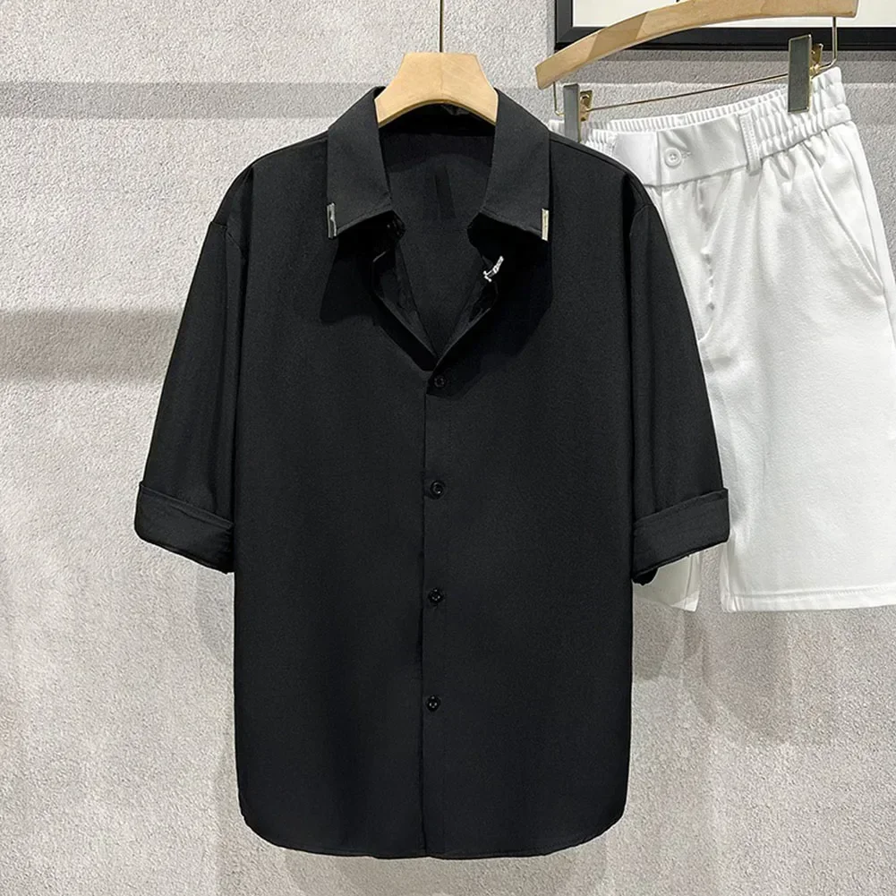 

Thin Silky Top Cool Slim Shirt Casual Outings Lightweight Casual Summer Shirt Casual Solid Color Design Size M-3XL