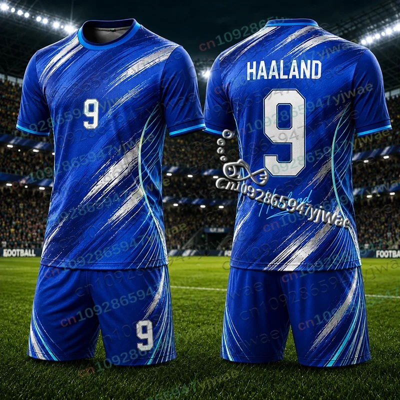 Sonderedition Haaland Nr. 9 Fußballtrikot-Set, Modisches Fan-Shirt und Shorts, Herbst Erwachsenen/Kinder 2-Teiliges Trainingsanzug-Set – Detail 7