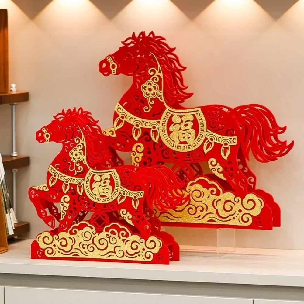 

3 D Horse Year Desktop Ornament Chinese Style Traditional Zodiac Horse Figurines Blessing Handmade Spring Festival Supplies