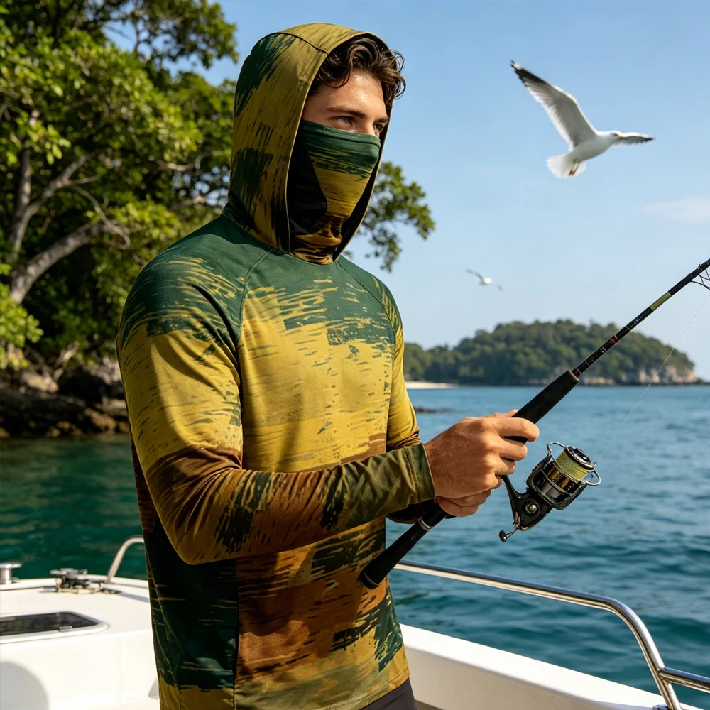 

Men UV Hoodie Long Sleeve Fishing Hoodie Wear UPF50+ Fishing Clothing High Quality Shirt Top for Fishing Hiking Running Camping