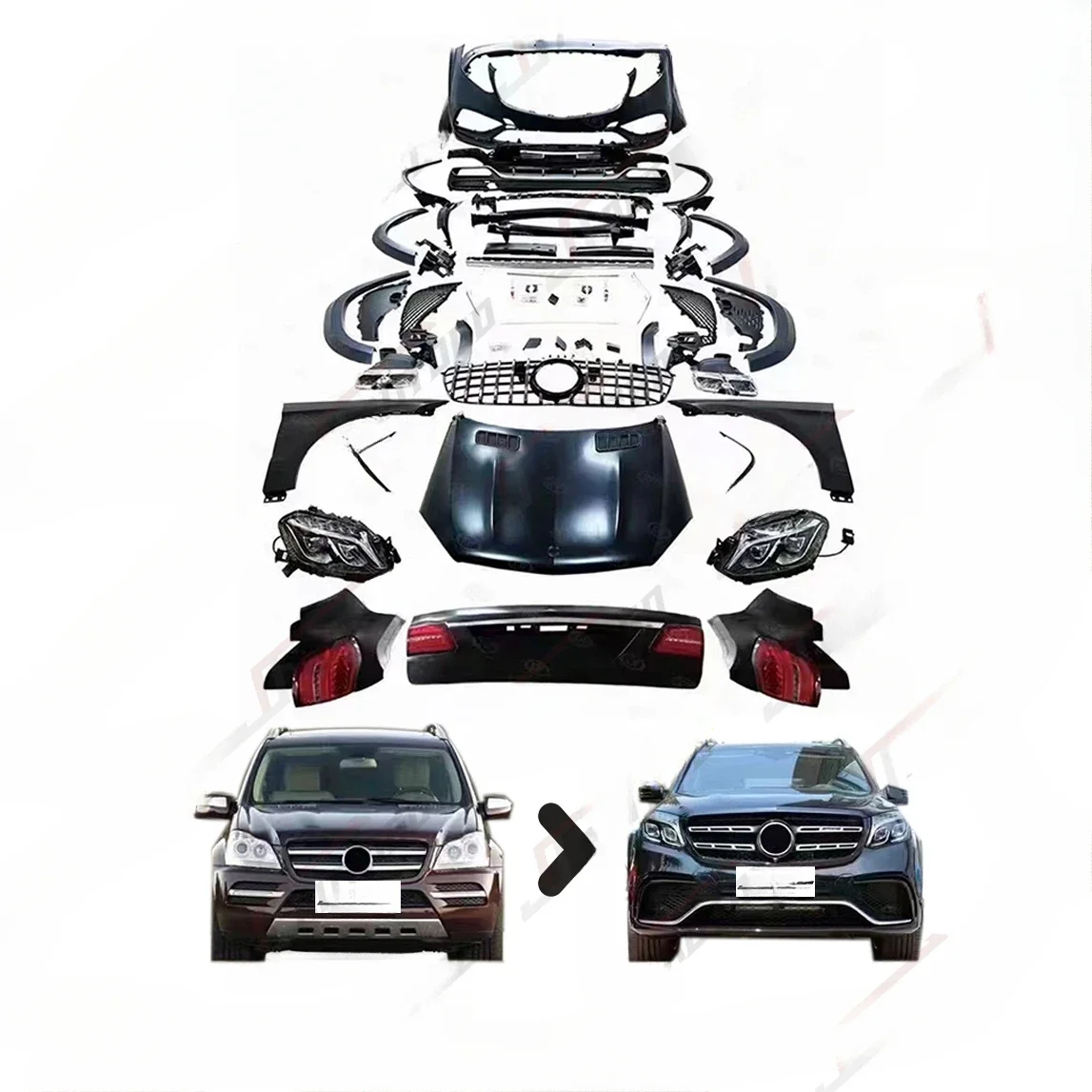 2006 2007 2008 2009 2010 2011 2012 GL X164 To New Facelift GLS63 GLS AMG 63 X166 Bodykit Style Headlights Bumper Conversion Kit