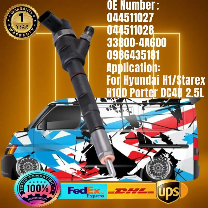 

0445110277 0445110278 33800-4A600 0986435181 Common Rail Fuel Injector for Hyundai H-1 Starex H100 Porter 2.5D DC4B Engine