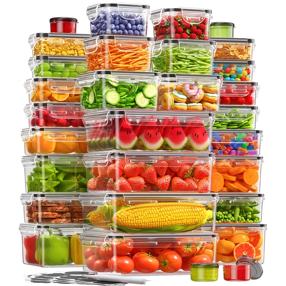 

Набор из 60 контейнеров для хранения продуктов с крышками, пластиковые контейнеры без BPA для кухни, герметичные, многоразовые, для приготовления еды