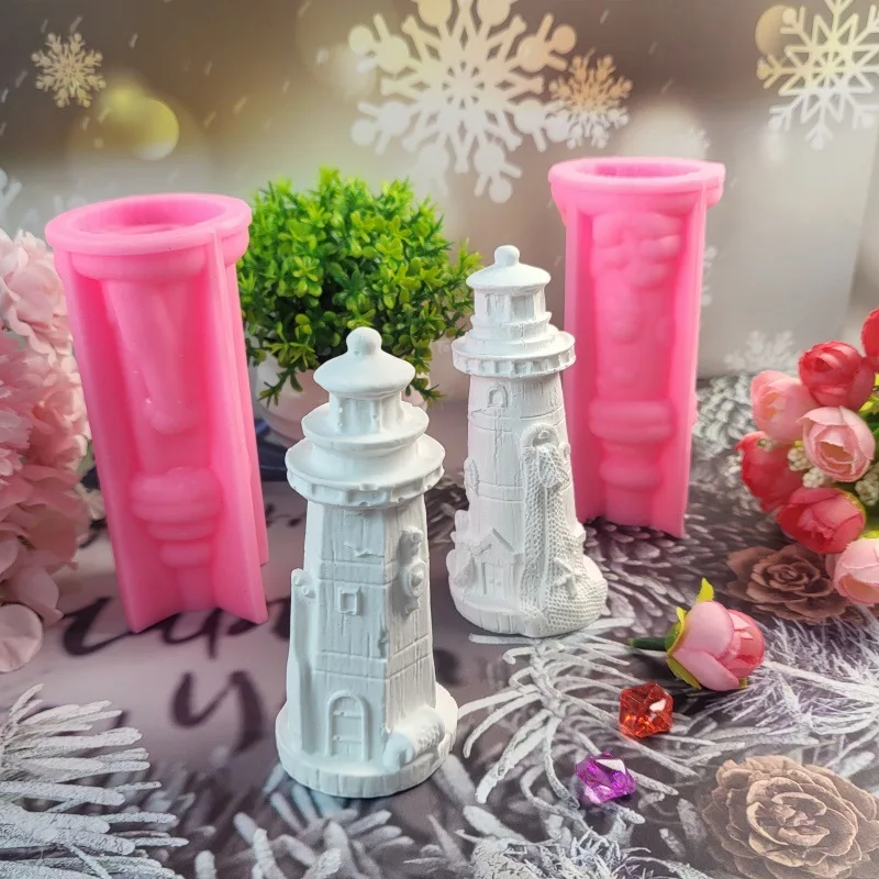 

Mini Two Lighthouse Plaster Mold for Ornament Silicone Mould DIY Plaster Cement Ornament Silicone Mold 3D Candle Making Supplies