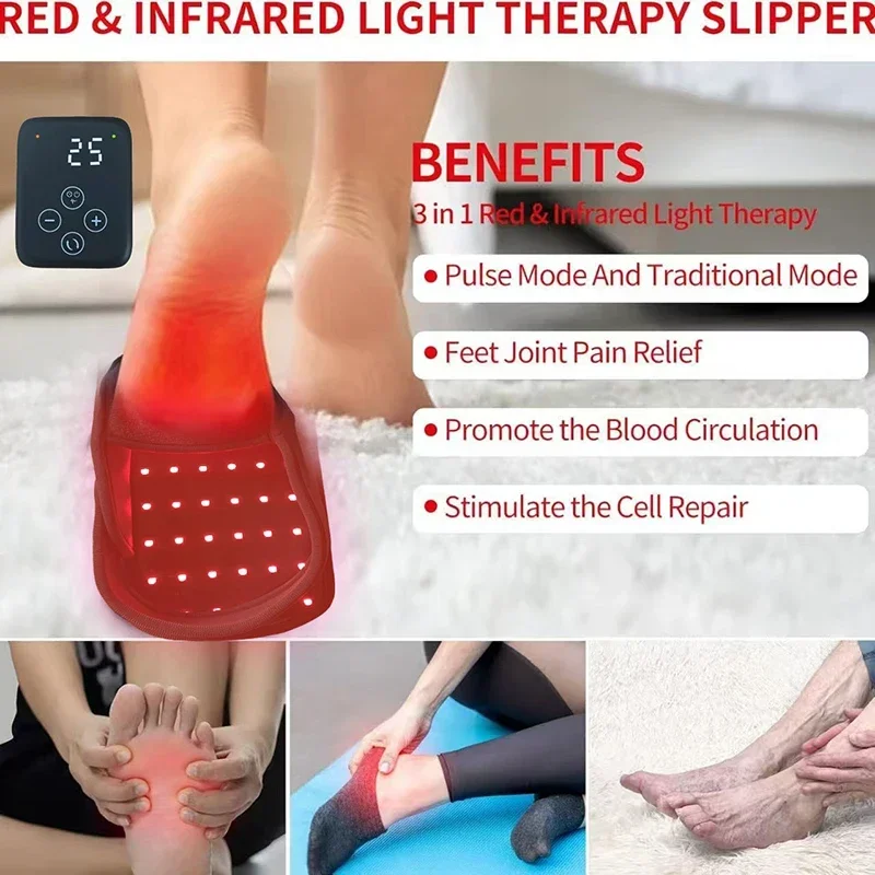 Red Light Infrared Therapy Slippers 660nm 850nm Heated Acupressure Massage for Foot Toe Pain Relief Improve Blood Circulation