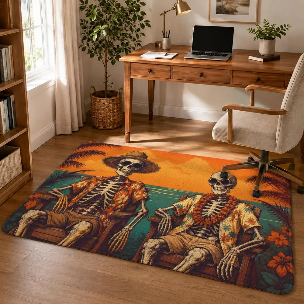 Beach Holiday Skeleton Floor Mat Soft Flannel Rug Non Slip Washable Quick Dry Door Mat for Bathroom Kitchen Bedroom Home