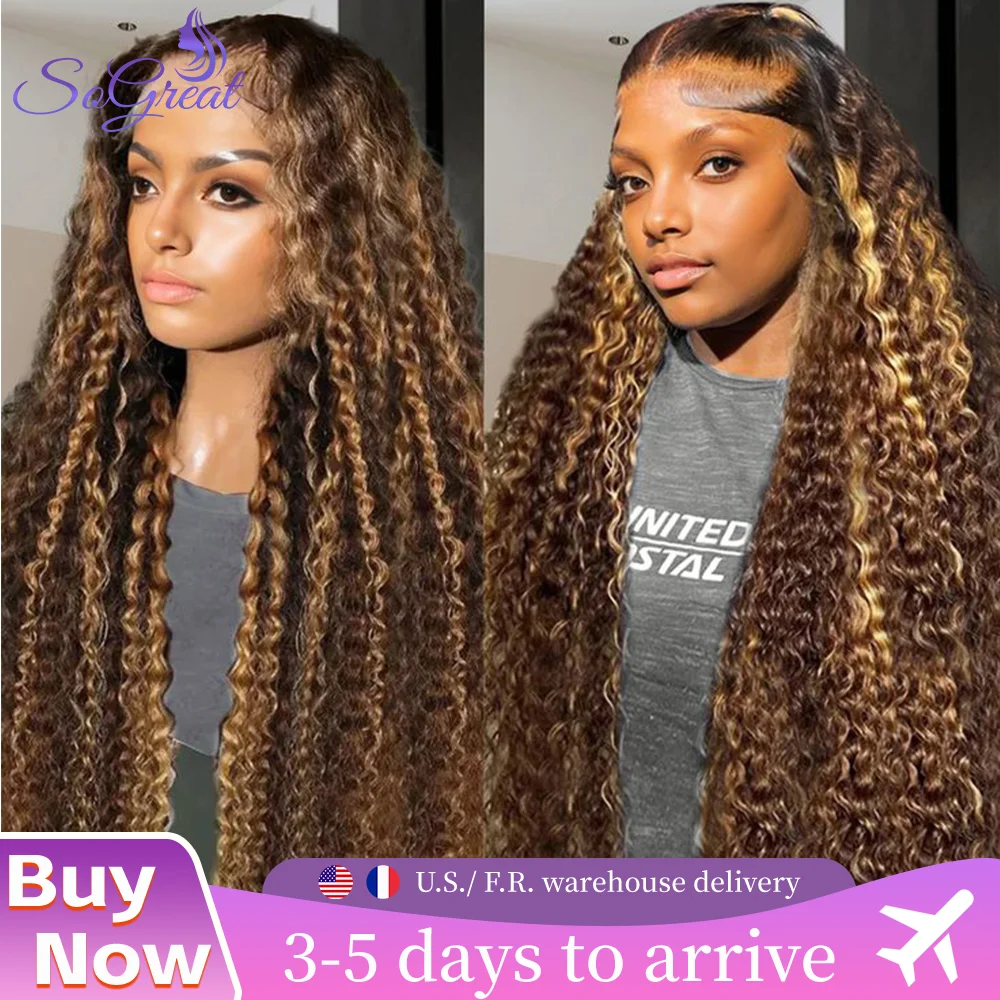 

Парик SoGreat Highlight Deep Wave Curly из натуральных волос, 13x4 с кружевной передней частью, 13x6 с кружевной передней частью, HD-кружево, с эффектом baby hair, предварительно выщипанный, для женщин