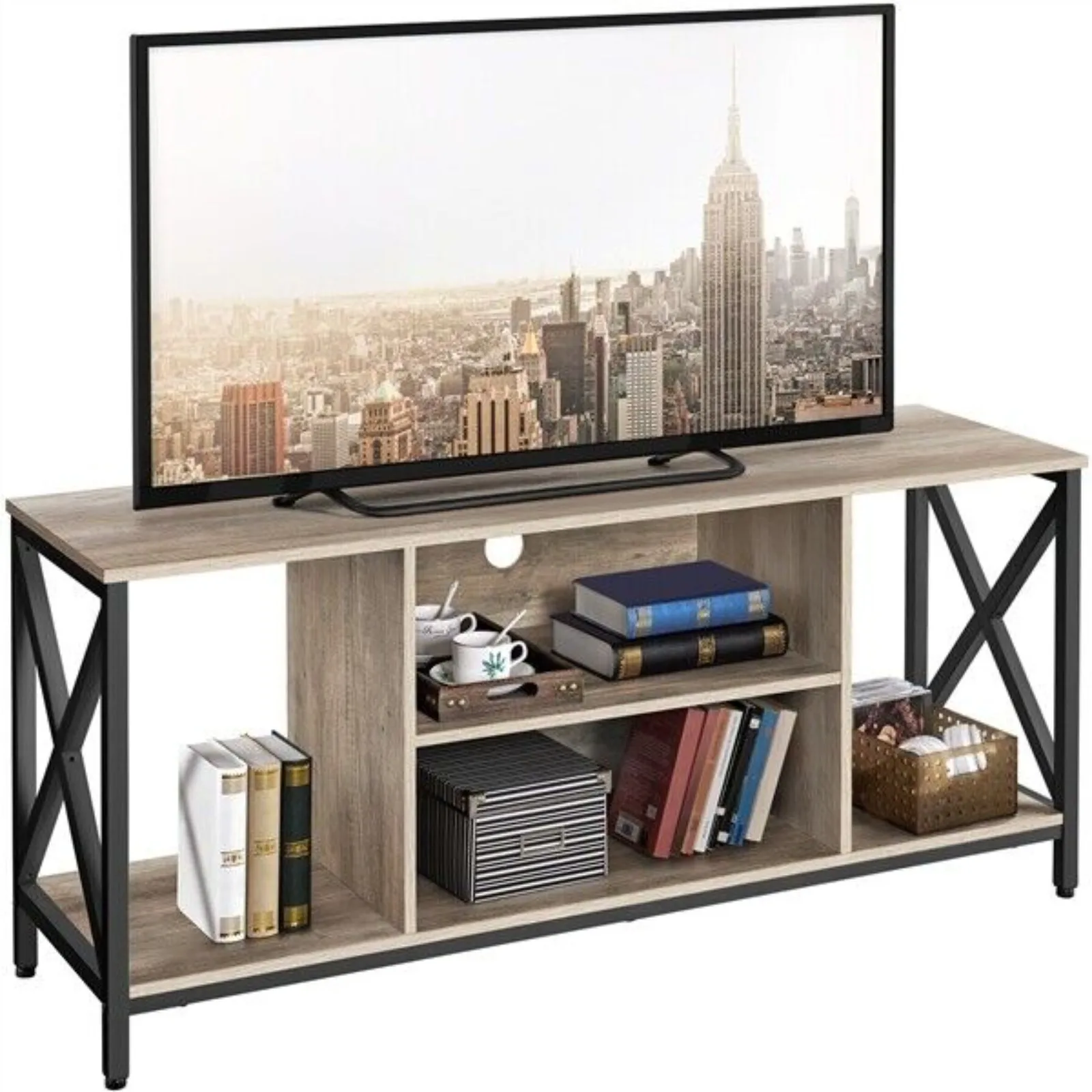 55'' TV Stand for TV up to 65 Inch TV Console Table with Shelves Storage Gray United States