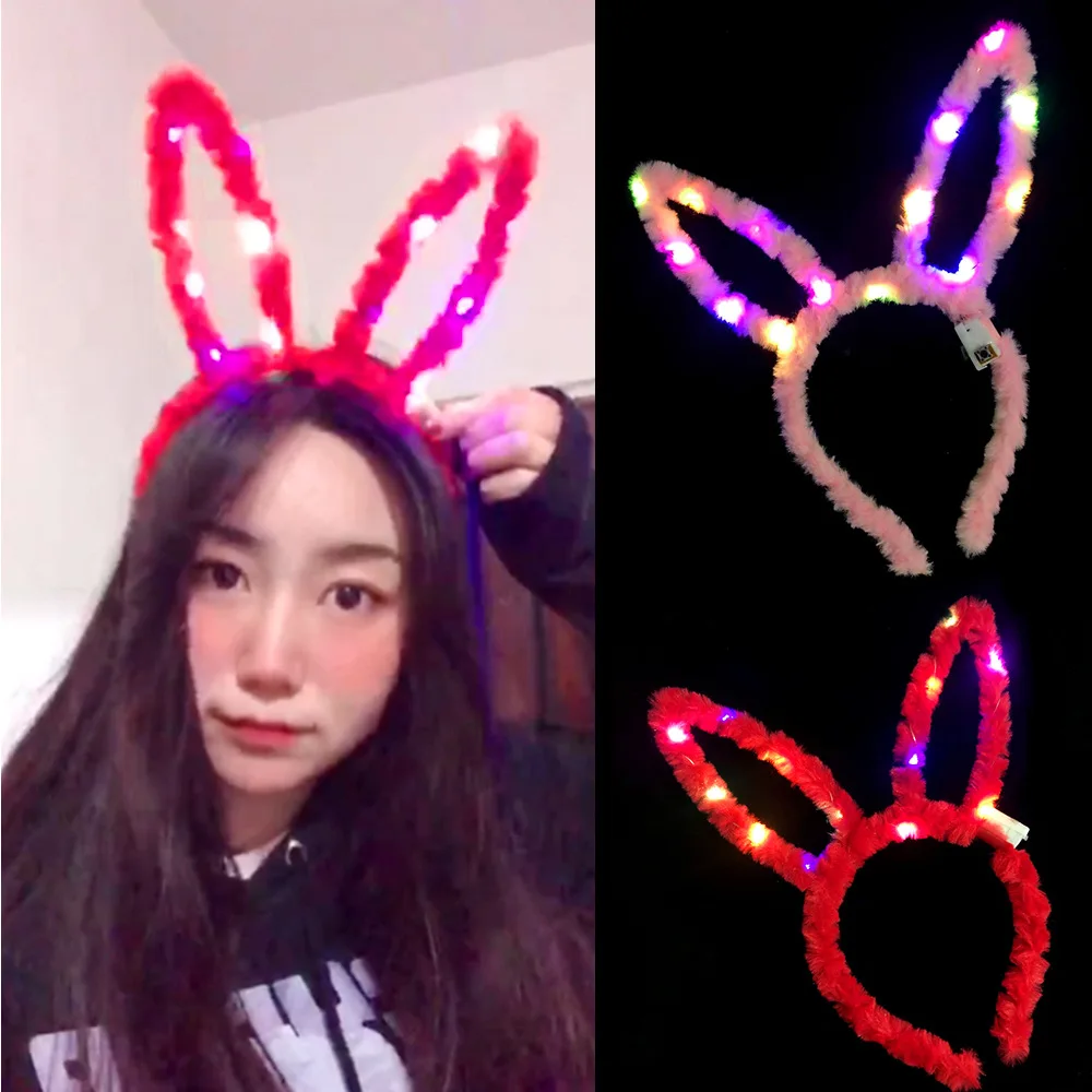 Rabbit Ears Hair Accessories, Colorful Lights, Concert, Luminous Headdress, Night Market Stall, Halloween