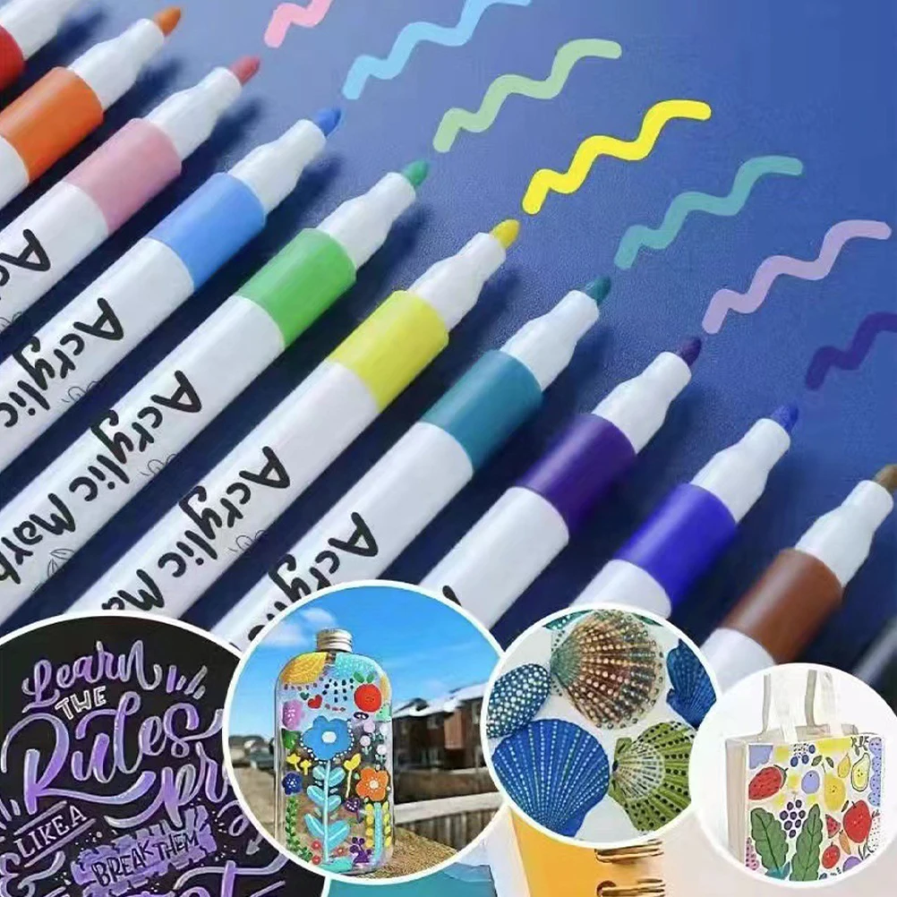 

12Pcs Acrylic Mark Pens Smooth Writing Paint Marker Pens Multipurpose Quick Drying Colorful Drawing Illustration Art Supplies