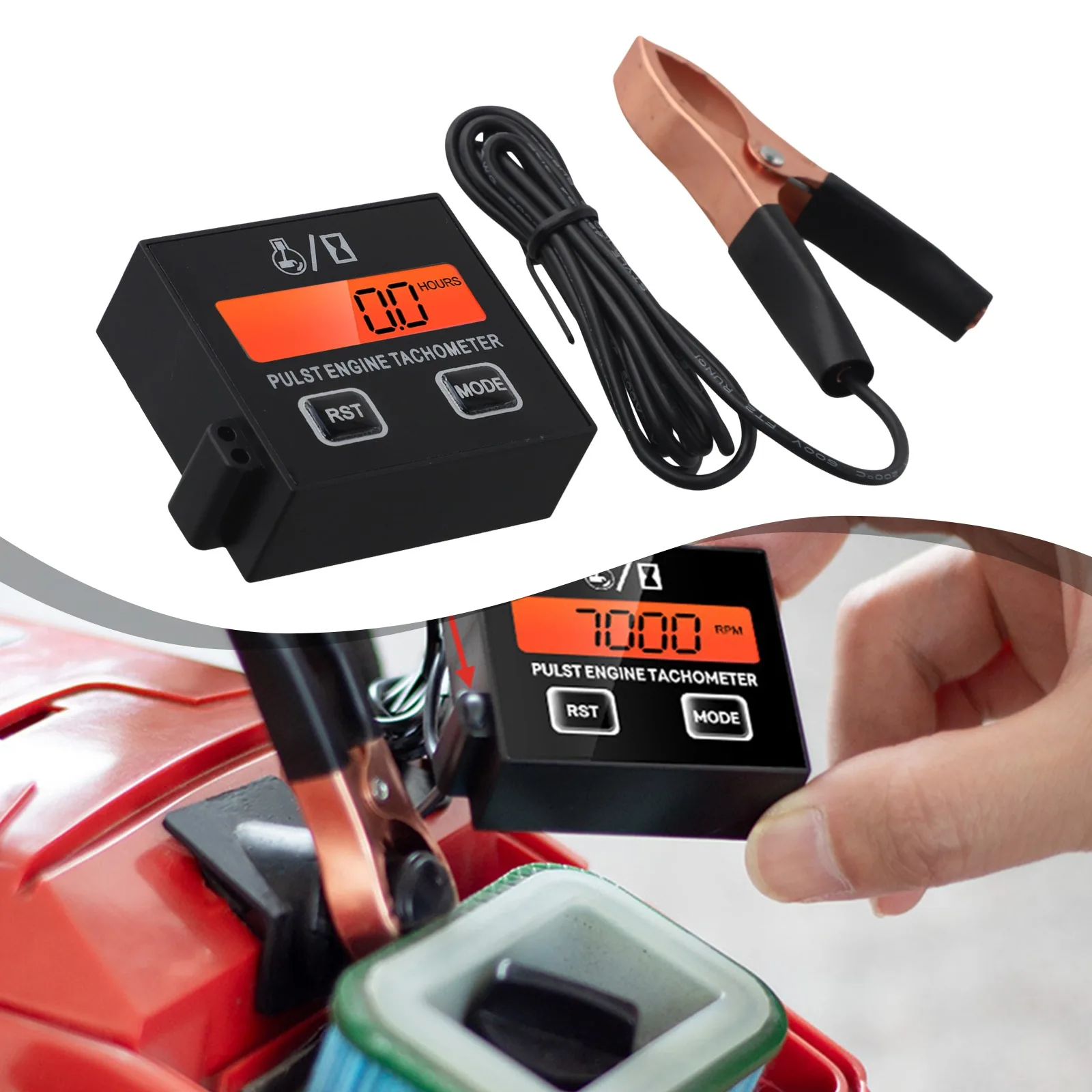 

Engine Speed Measurement Inductive Digital Tachometer Automatic Reset Tachometer Speed Range 100-30,000 RPM For Lawn Mower