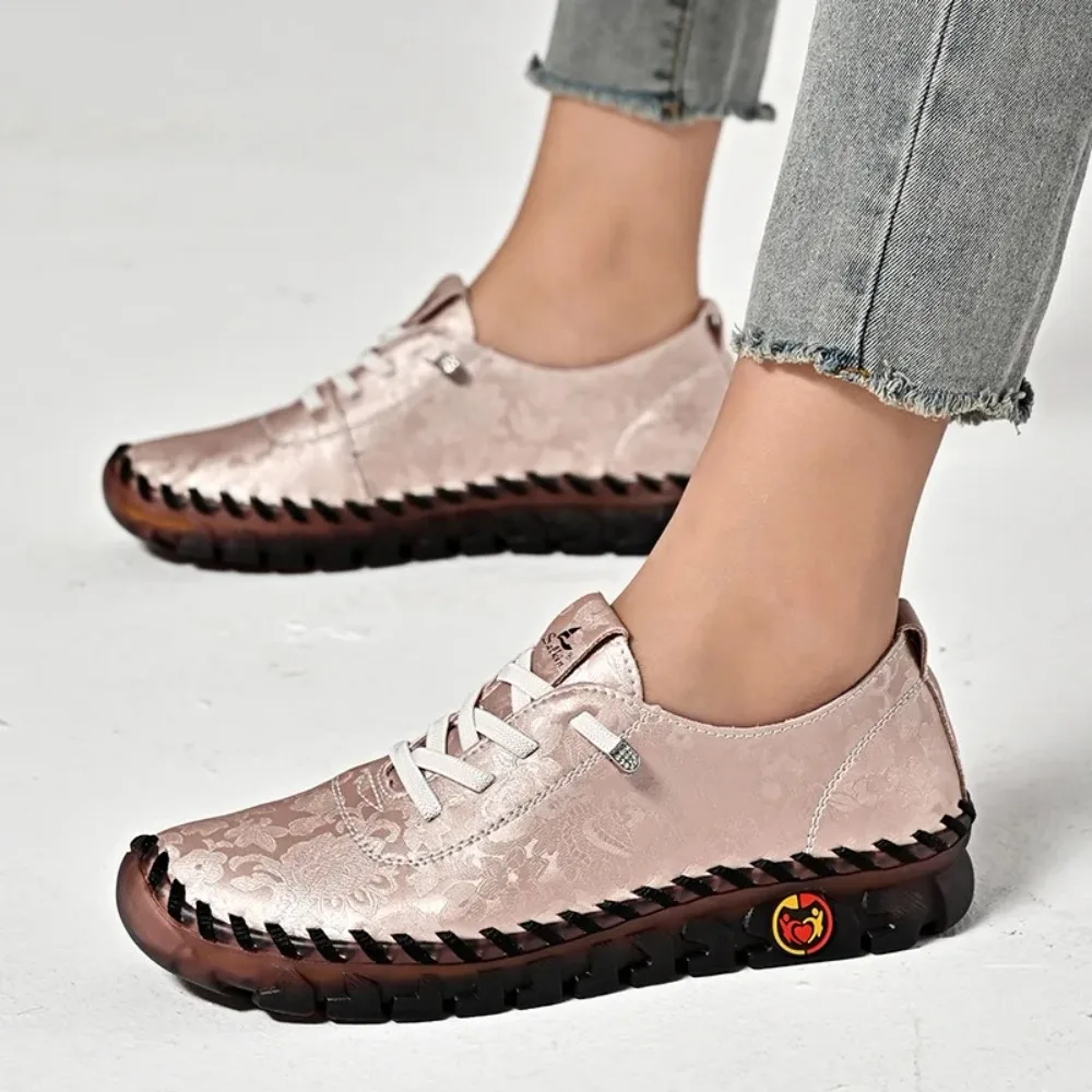 

Туфли ручной работы на плоской подошве из мягкой кожи с круглым носком, универсальные, удобные, повседневные, большие размеры, для мам