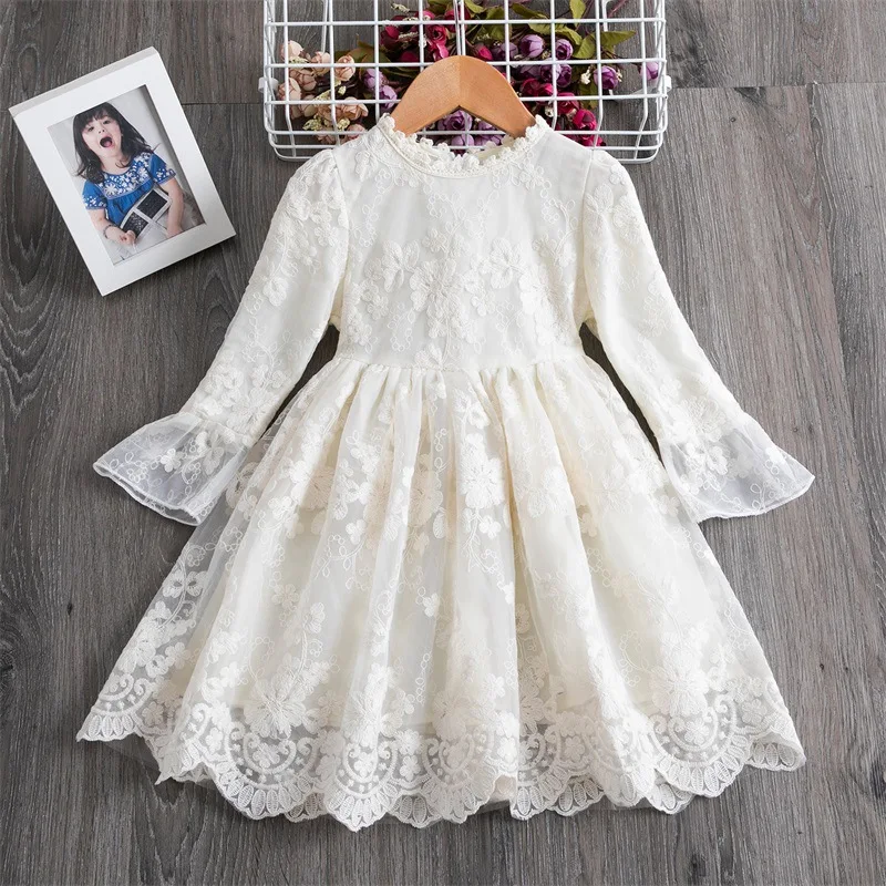 Girls New Spring and Autumn High-End Temperament Long Sleeve Solid Color Dress