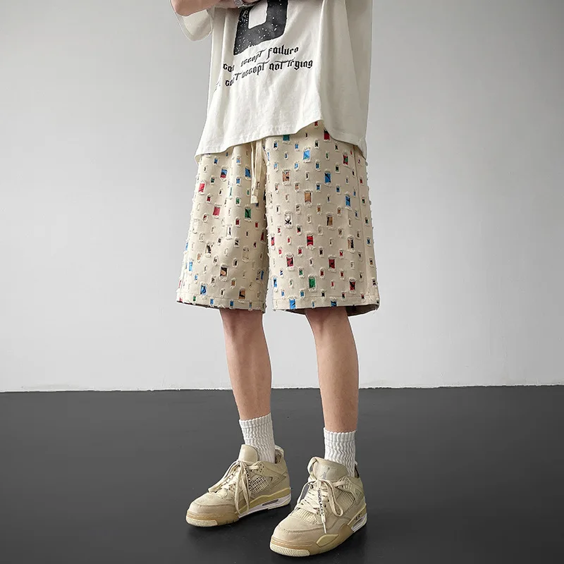 2026 Summer New Ripped Shorts Men's Fashion Loose Five-point Versatile Casual Pants