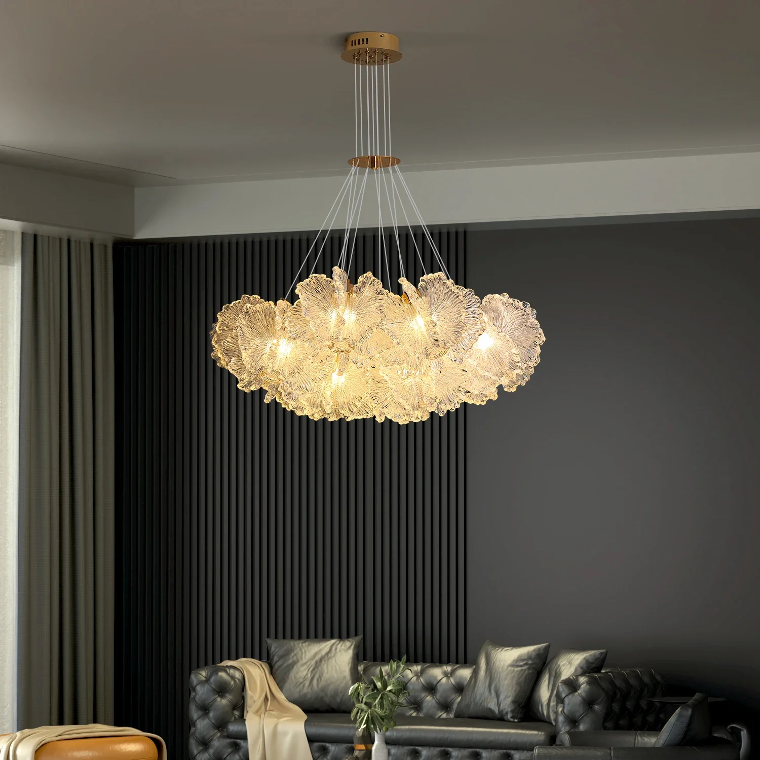 

French Luxury Glass Chandelier Round Cream Pendant Light for Foyer Dining Room Study Modern Hanging Lamp Lighting Fixture
