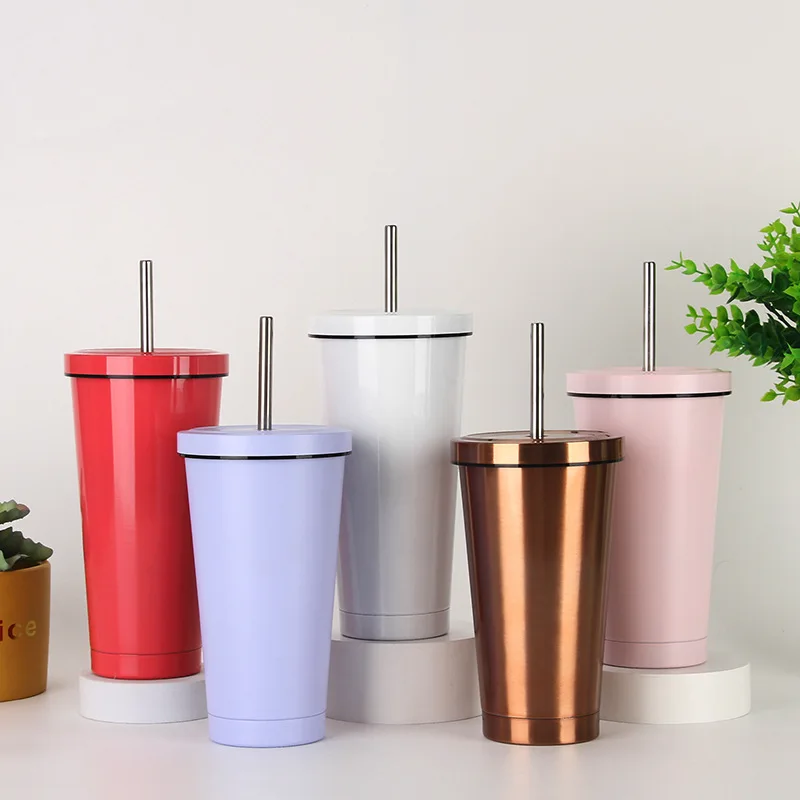 

Simple Vacuum Insulated Flasks Straw Tumbler Tea Cup for Car Mug Stainless Steel Travel Thermos Coffee Cups Thermal Water Bottle